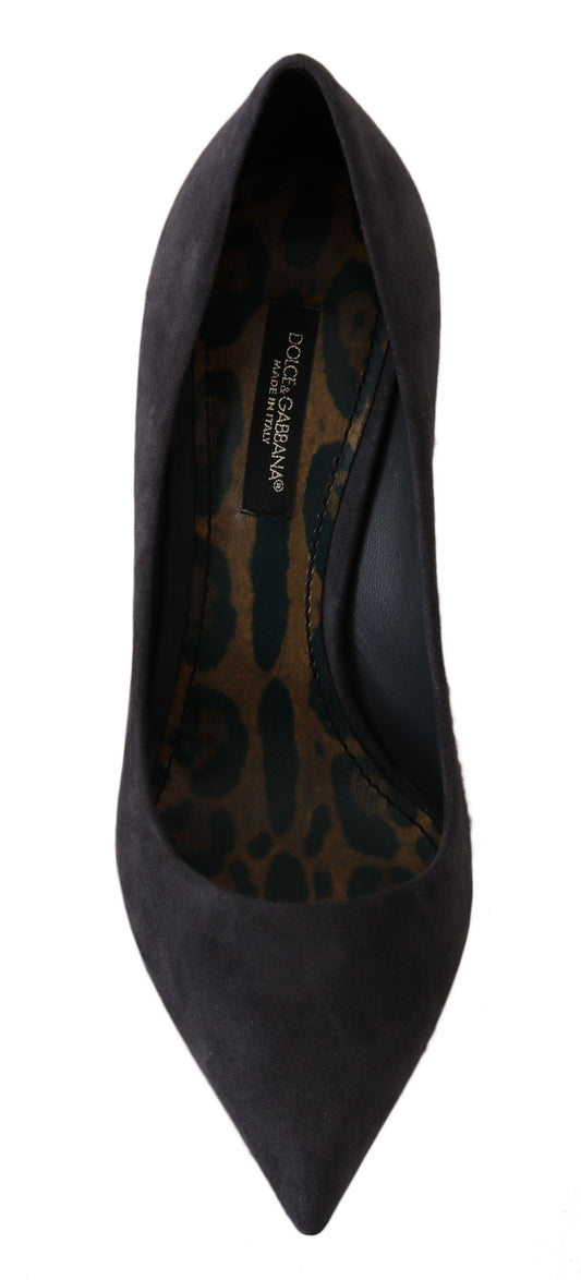 Dolce & Gabbana Gray Suede Leather Stiletto Shoes Heels