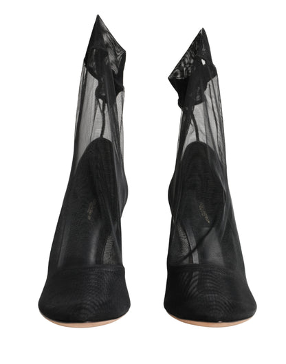 Dolce & Gabbana Black Nylon Stretch Mesh Sock Boots Shoes