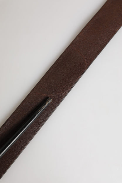 Dolce & Gabbana Men Brown Calf Leather Logo Metal Buckle Belt
