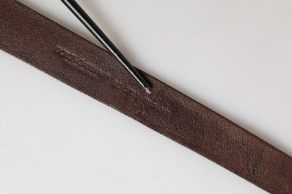 Dolce & Gabbana Men Brown Leather Logo Metal Buckle Belt