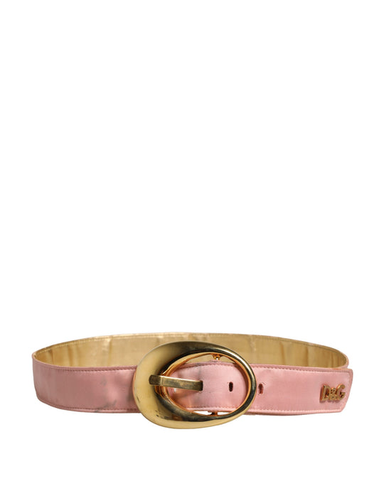 Dolce & Gabbana Pink Satin Leather Oval Metal Buckle Belt
