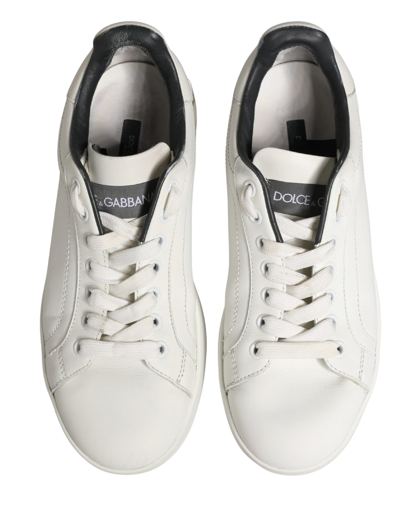 Dolce & Gabbana White Black Portofino Leather Sneakers Shoes