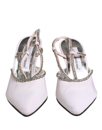Dolce & Gabbana White Strass Crystal Slingbacks Pumps Shoes