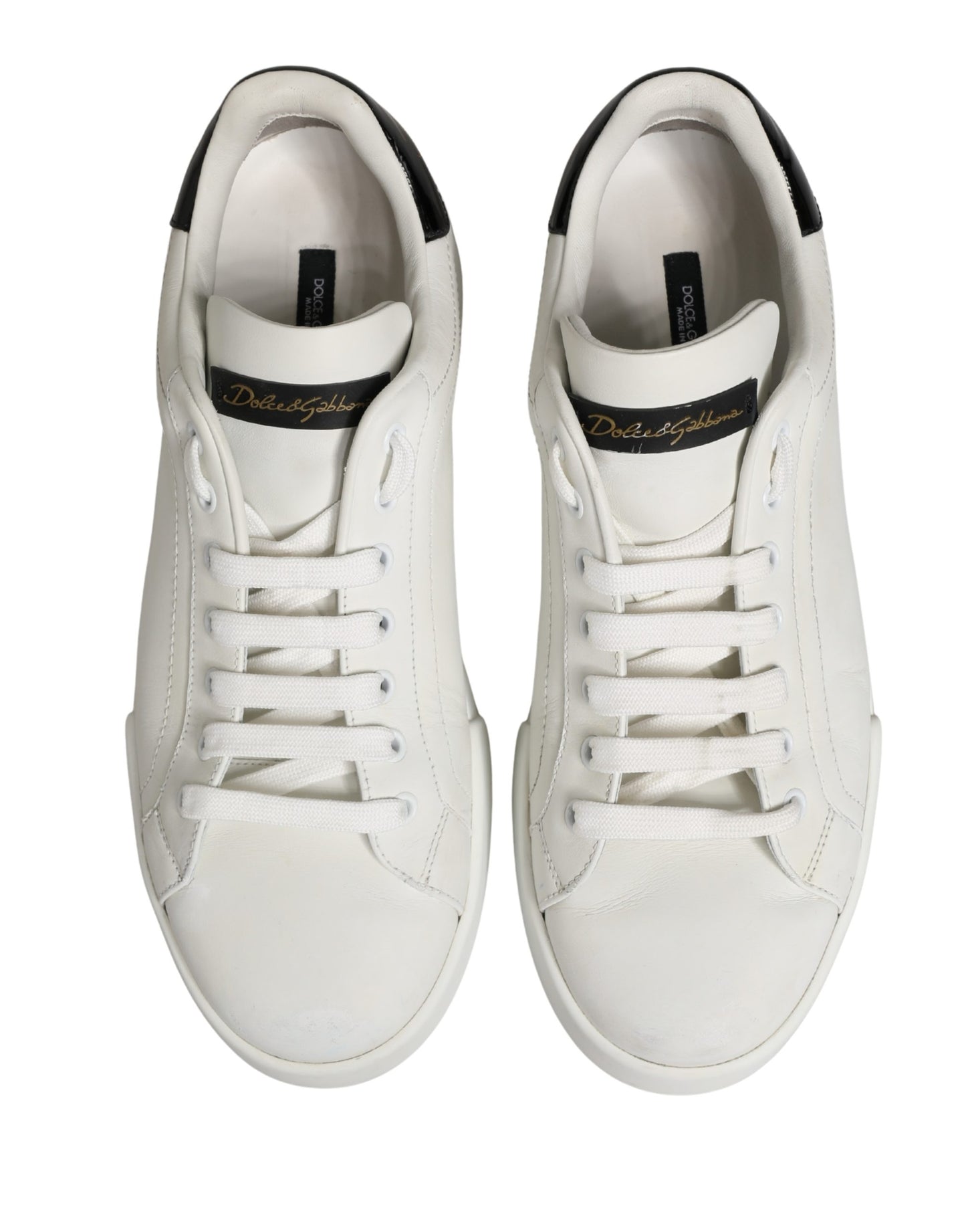 Dolce & Gabbana White Black Portofino Leather Sneakers Shoes