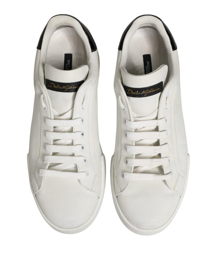 Dolce & Gabbana White Black Portofino Leather Sneakers Shoes