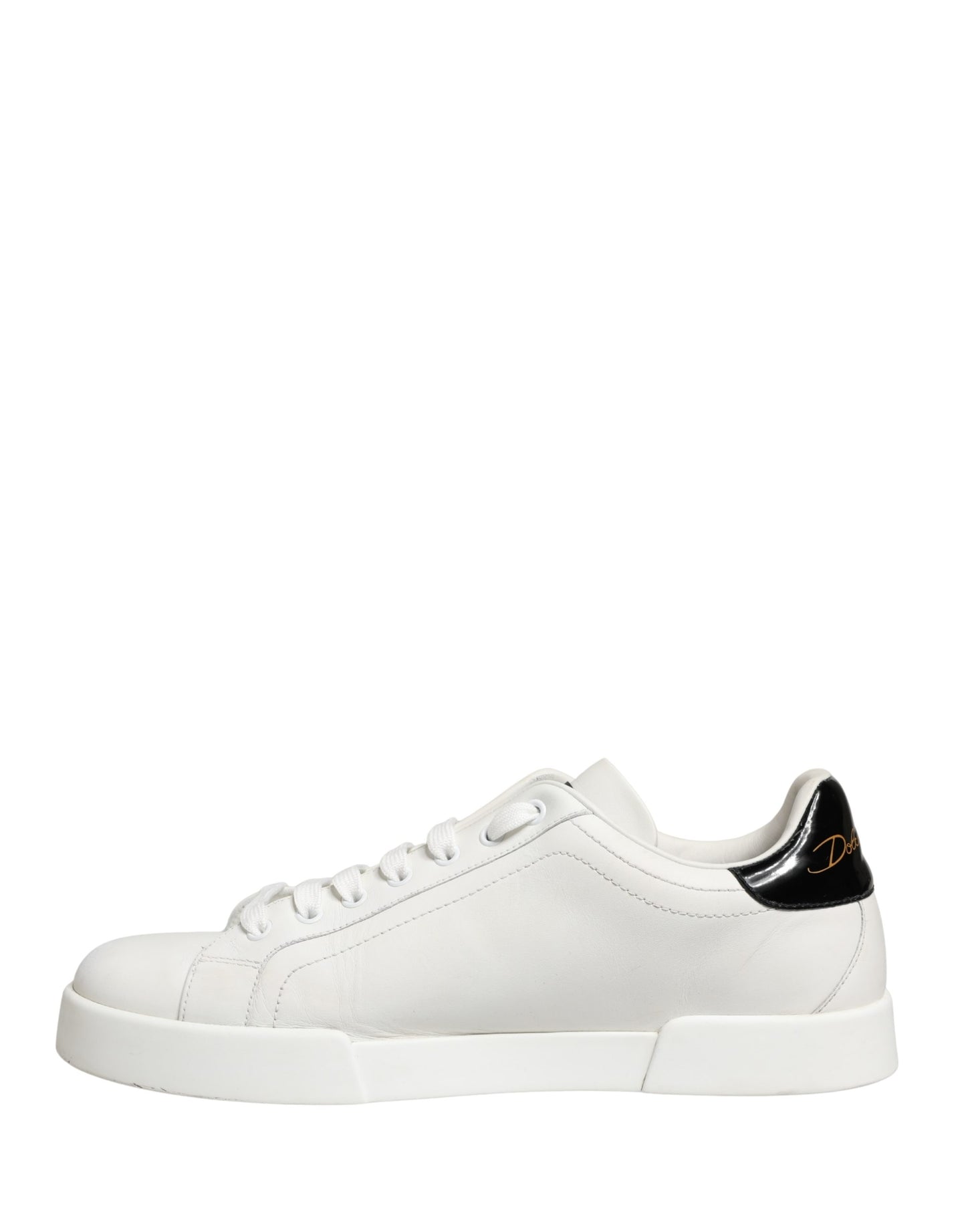 Dolce & Gabbana White Black Portofino Leather Sneakers Shoes
