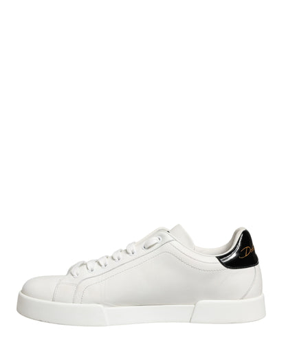 Dolce & Gabbana White Black Portofino Leather Sneakers Shoes
