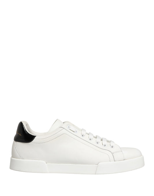 Dolce & Gabbana White Black Portofino Leather Sneakers Shoes