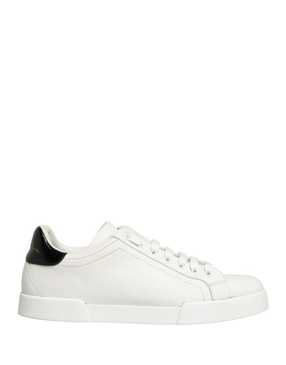 Dolce & Gabbana White Black Portofino Leather Sneakers Shoes