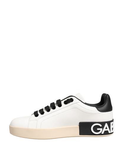 Dolce & Gabbana White Low Top Portofino Leather Sneakers Shoes