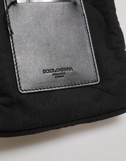 Dolce & Gabbana Black Nylon Rubberized Logo Print Crossbody Borse Bag