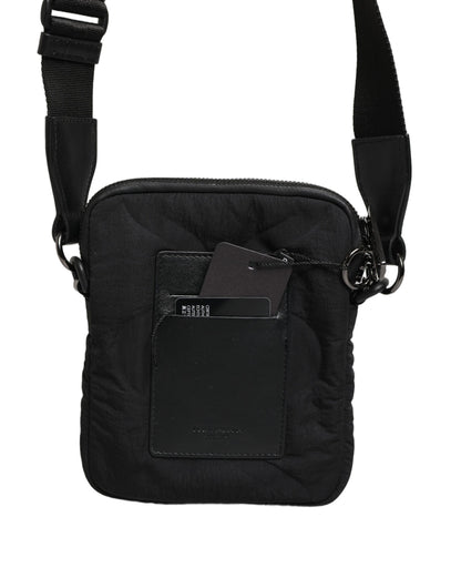 Dolce & Gabbana Black Nylon Rubberized Logo Print Crossbody Borse Bag
