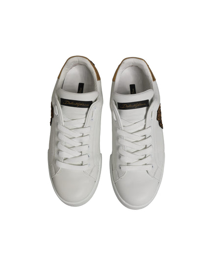 Dolce & Gabbana White Gold Crest Crown Portofino Sneakers Shoes