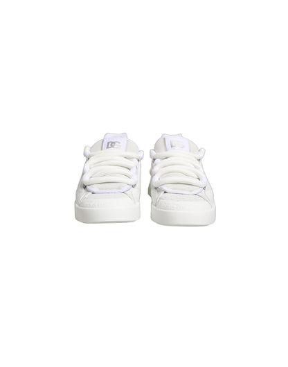 Dolce & Gabbana White Calfskin Leather Low Top Sneakers Shoes