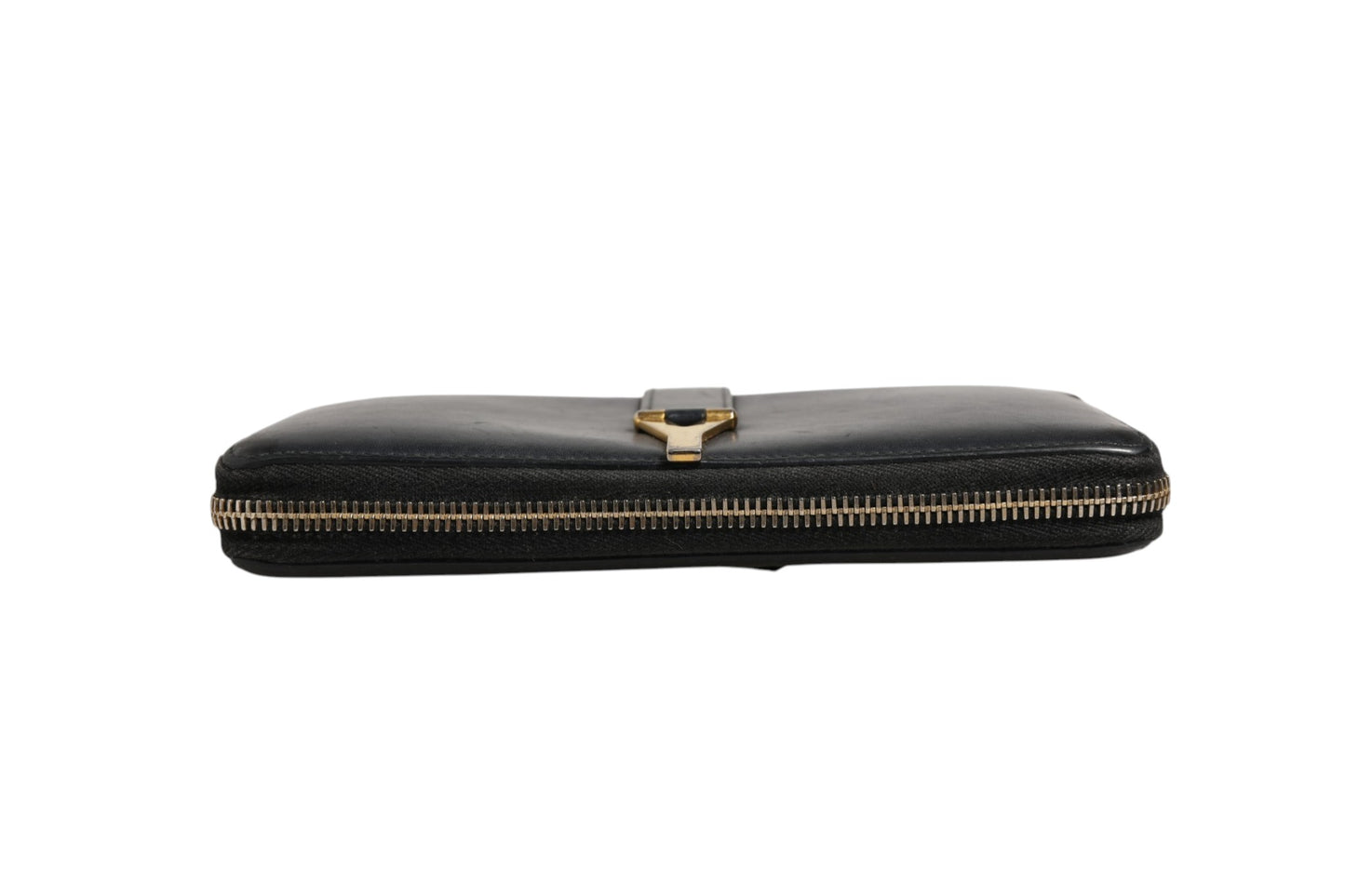 Saint Laurent Black and Gold leather logo zip wallet