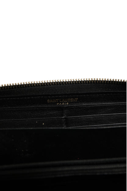 Saint Laurent Black and Gold leather logo zip wallet
