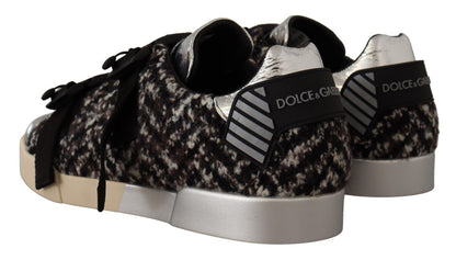 Dolce & Gabbana Silver Leather Brown Cotton Wool Sneakers Shoes