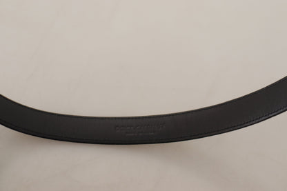 Dolce & Gabbana Black Calf Leather Silver Logo Metal Buckle Belt