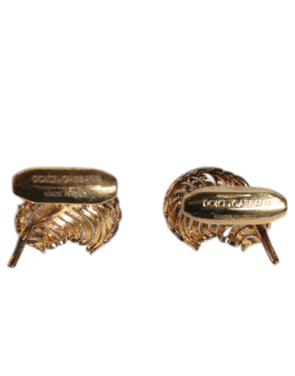 Dolce & Gabbana Gold 925 Sterling Silver Crystal Leaf Accessory Cufflink