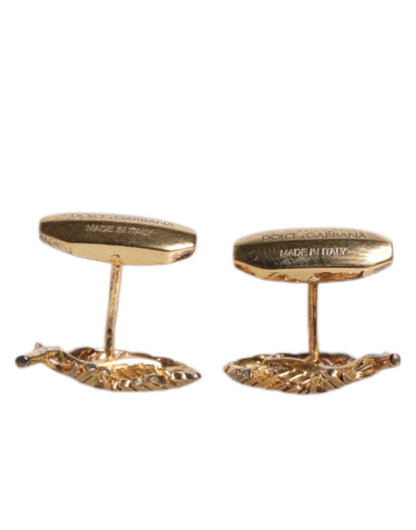Dolce & Gabbana Gold 925 Sterling Silver Crystal Leaf Accessory Cufflink