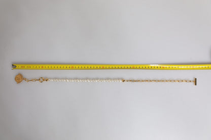Dolce & Gabbana Gold Chain Brass Faux Pearl Charm Logo Pendant Necklace