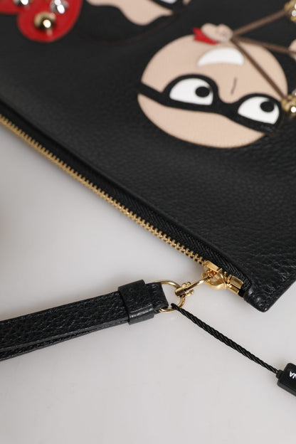Dolce & Gabbana Black #DGFamily Embellished Leather Clutch Bag