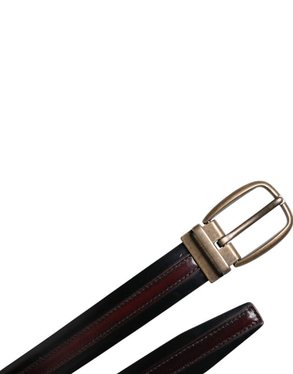 Dolce & Gabbana Black Burgundy Calfskin Metal Logo Buckle Belt