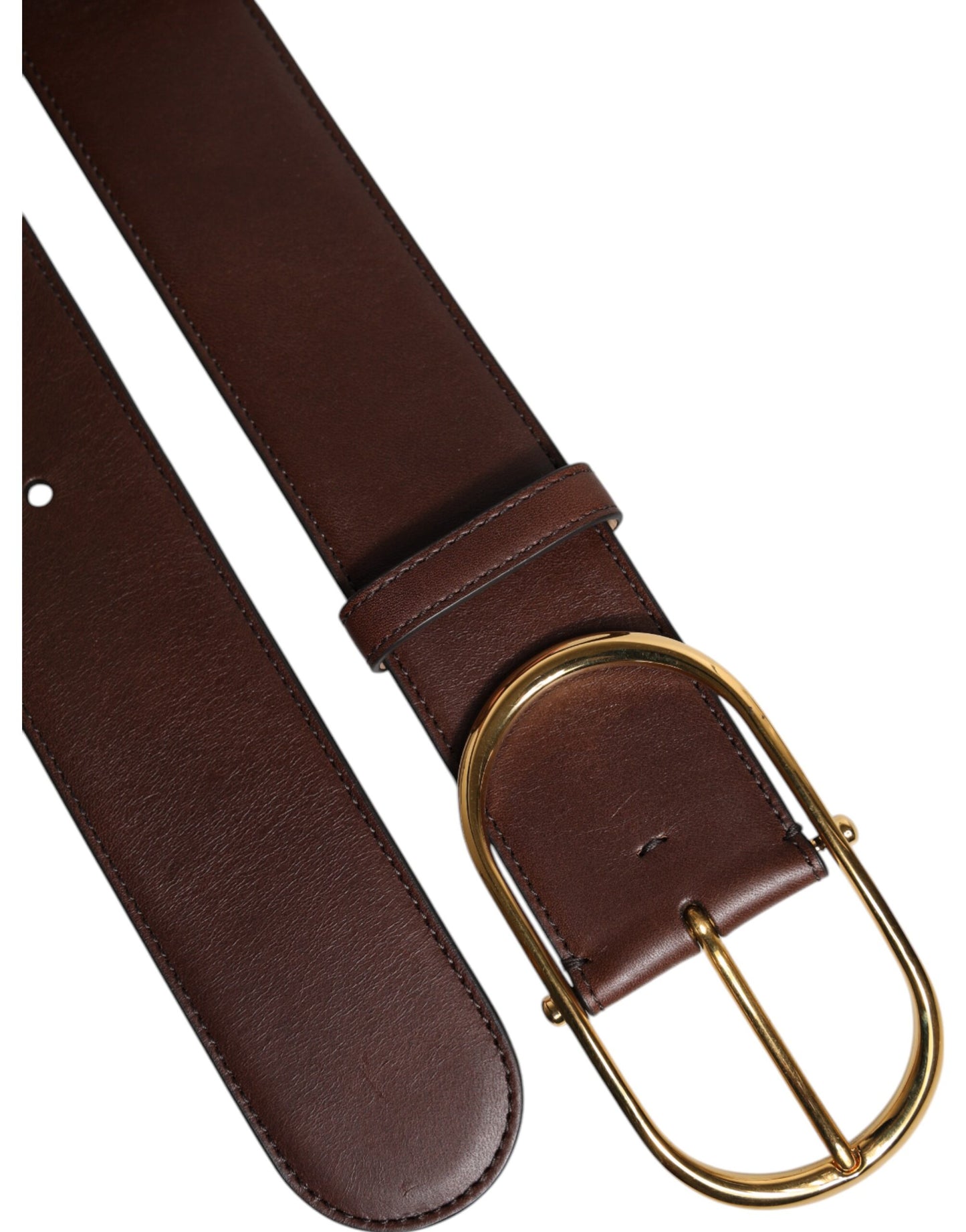 Dolce & Gabbana Brown Logo Engraved Metal Waist Buckle Belt