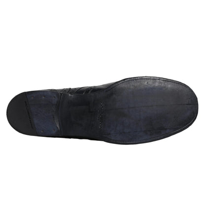 Dolce & Gabbana Dark Blue Leather Derby Wingtip Formal Shoes