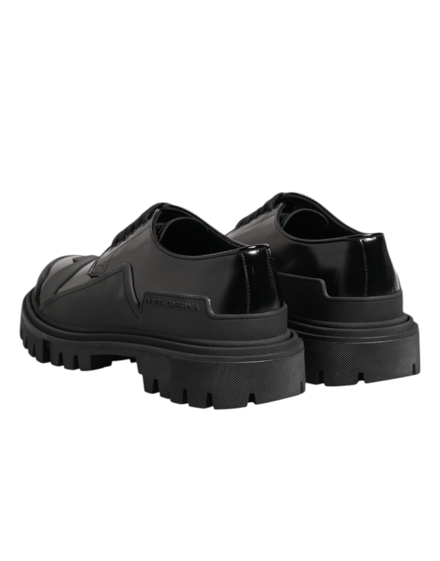 Dolce & Gabbana Black Patent Leather Trekking Derby Shoes