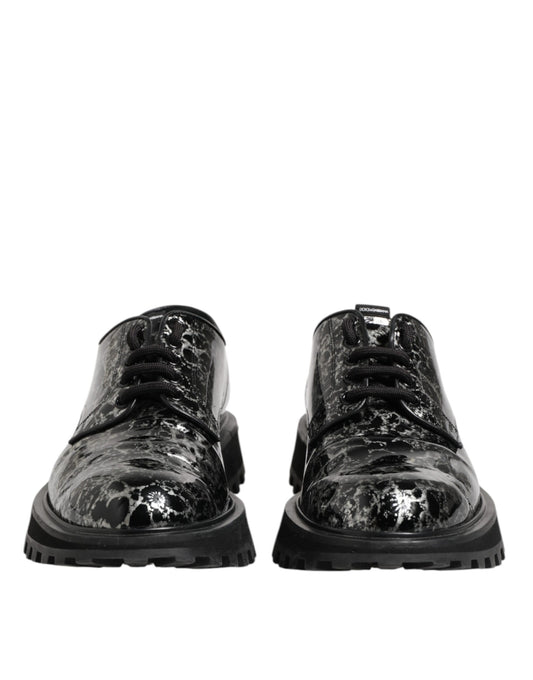 Dolce & Gabbana Black White Calfskin Chunky Derby Shoes