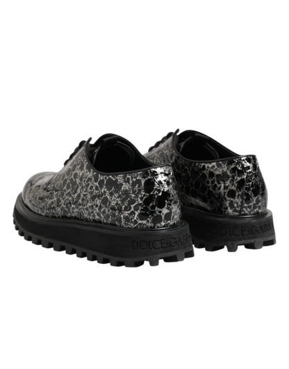 Dolce & Gabbana Black White Calfskin Chunky Derby Shoes