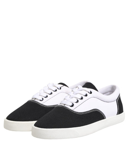 Dolce & Gabbana Black Cotton Canvas Lace Up Men Sneakers Shoes