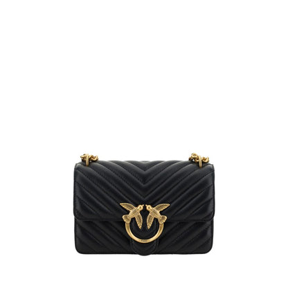 PINKO Black Calf Leather Bos Taurus Shoulder Bag