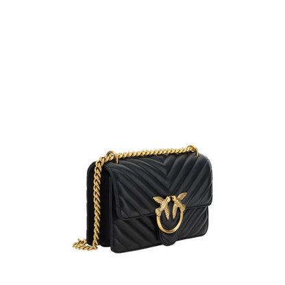 PINKO Black Calf Leather Bos Taurus Shoulder Bag