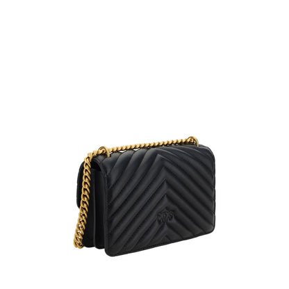 PINKO Black Calf Leather Bos Taurus Shoulder Bag