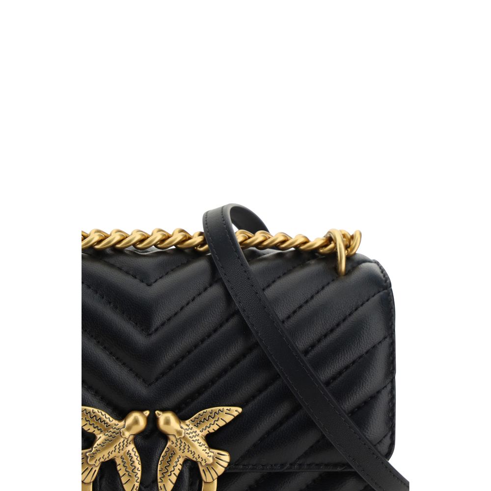 PINKO Black Calf Leather Bos Taurus Shoulder Bag
