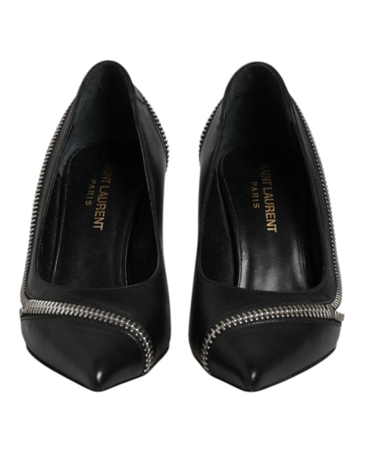 Saint Laurent White Black Leather Pointed Toe Heels Shoes