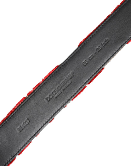 Dolce & Gabbana Red Viscose Silver DG Logo Metal Buckle Belt