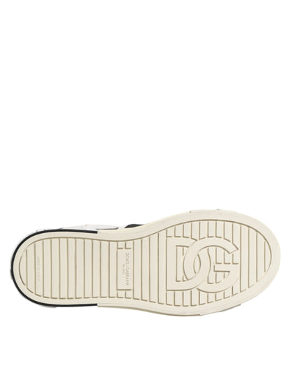 Dolce & Gabbana White Black Leather Low Top Sneakers Shoes