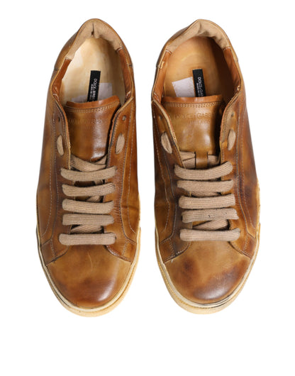 Dolce & Gabbana Brown Leather Low Top Men Sneakers Shoes