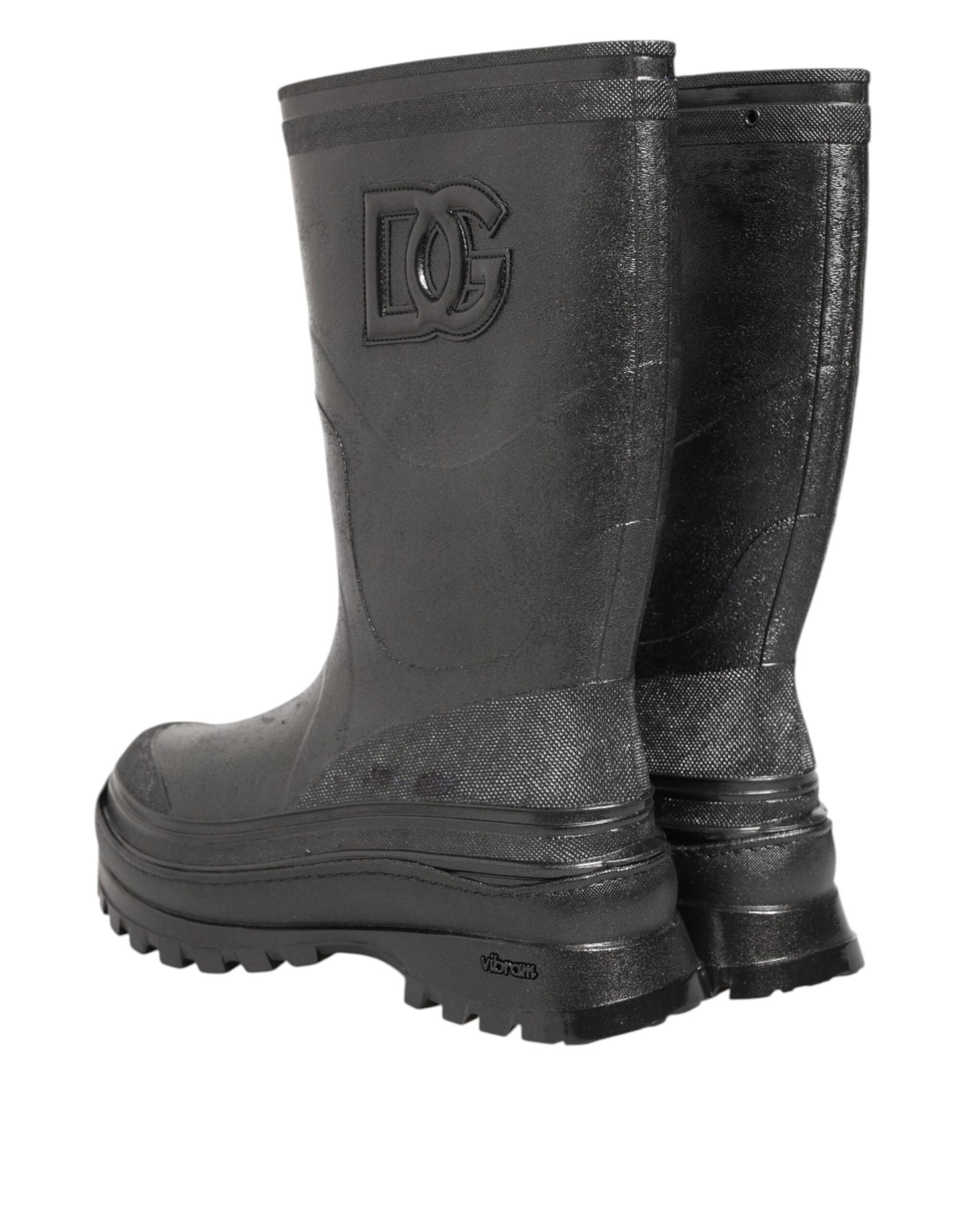 Dolce & Gabbana Metallic Black Pull On Rain Boots Shoes