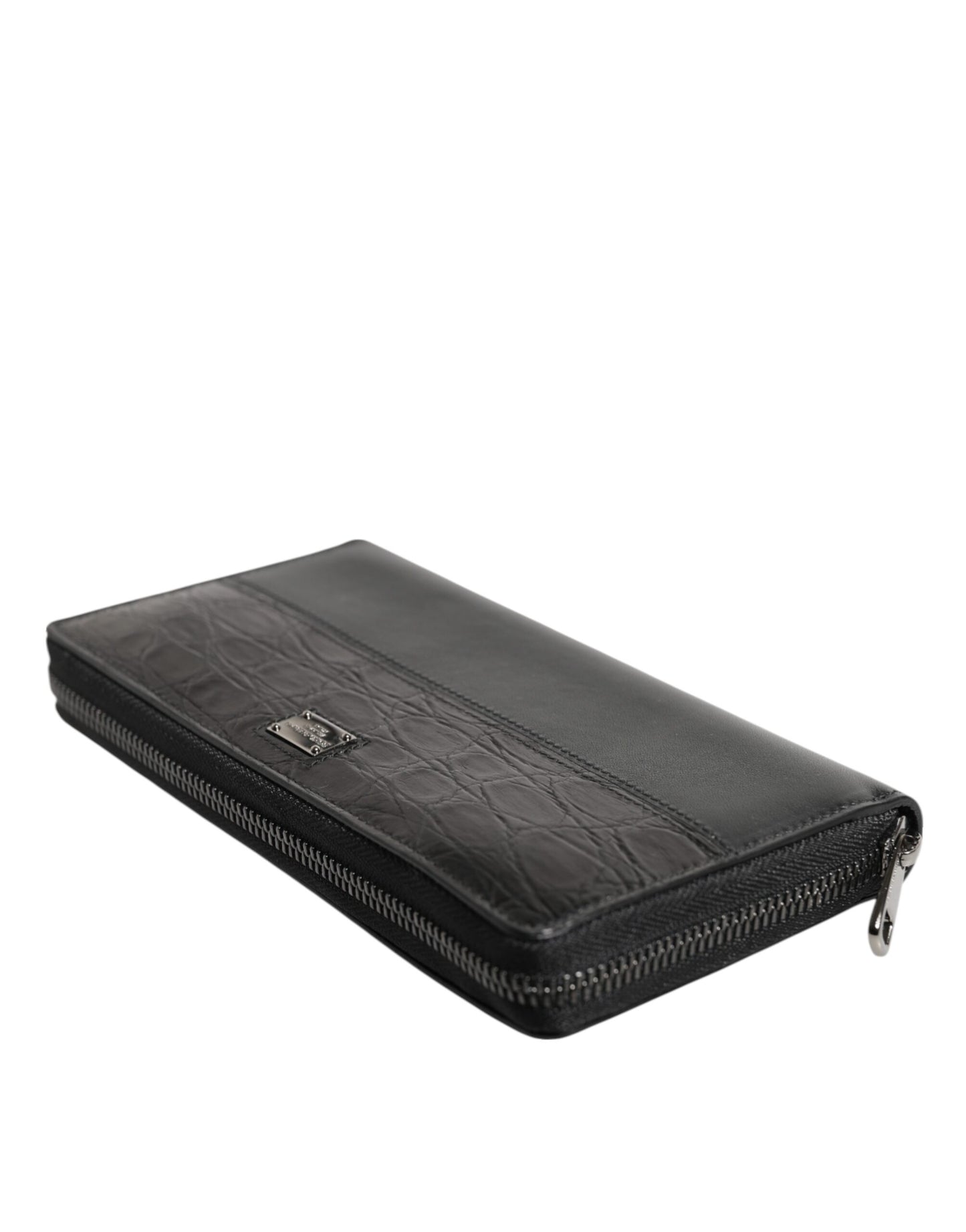 Dolce & Gabbana Black Leather DG Plaque Zip Around Continental Wallet