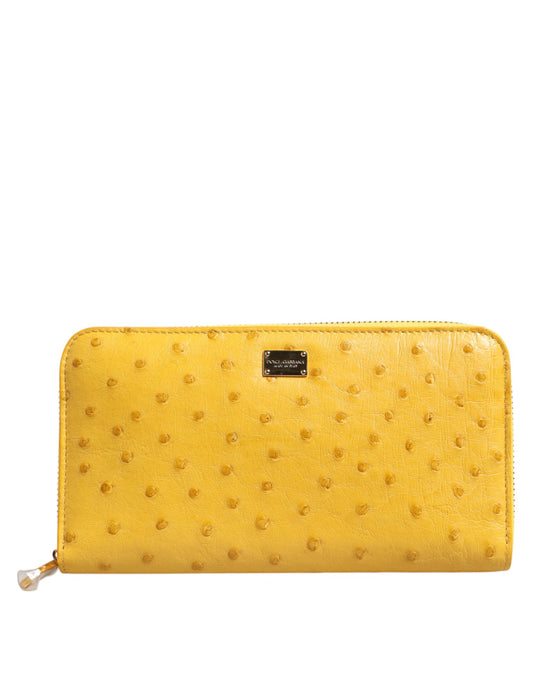 Dolce & Gabbana Yellow Leather Logo Plaque Zip Around Continental Wallet