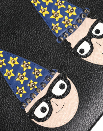 Dolce & Gabbana Black Leather #DGFAMILY Embellished Men Clutch Pouch Bag