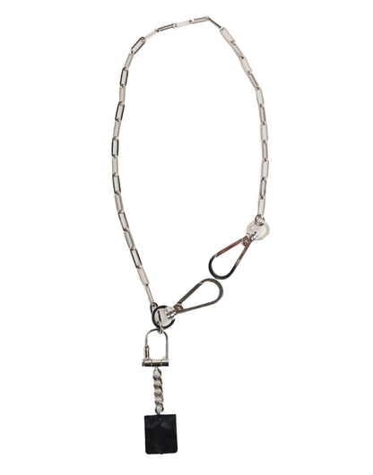 Dolce & Gabbana Silver Tone Metal Chain DG Logo Pendant Men Necklace