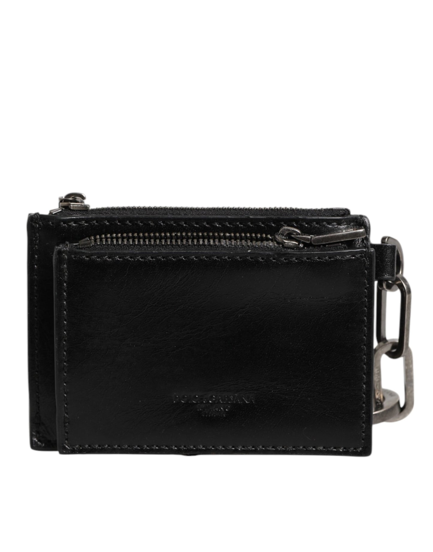 Dolce & Gabbana Black Leather Zip Logo Keyring Coin Purse Keyring Wallet