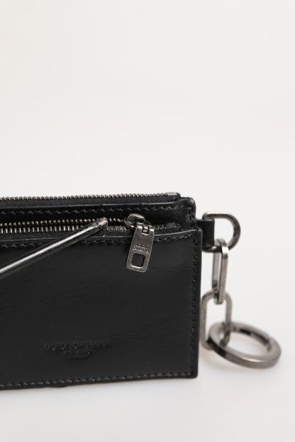 Dolce & Gabbana Black Leather Zip Logo Keyring Coin Purse Keyring Wallet