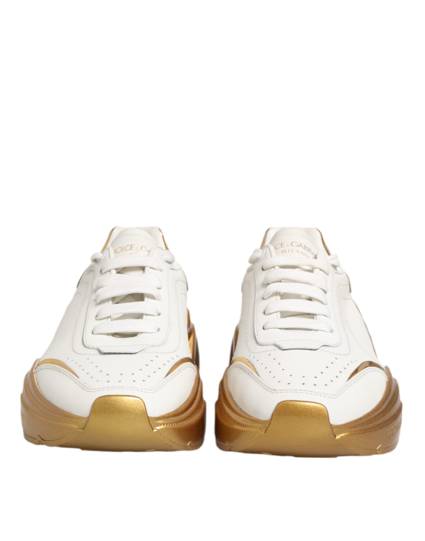 Dolce & Gabbana White Gold DAYMASTER Leather Sneakers Womens Shoes