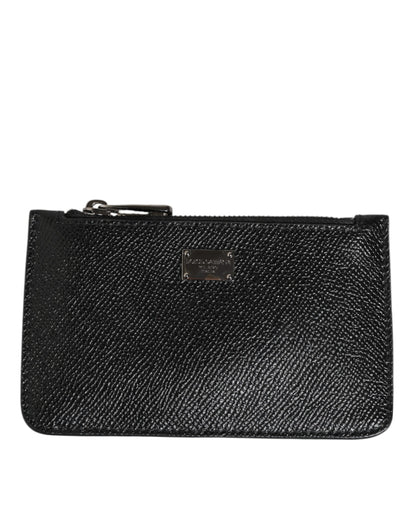 Dolce & Gabbana Black Leather Chain Link Mens Coin Purse Key Clip Holder Wallet